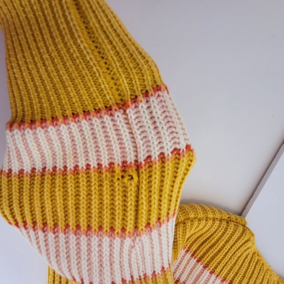 Free People Bateau Neck Striped Cropped Midriff L/S  Sweater Size XS Gold Beige - Picture 12 of 12